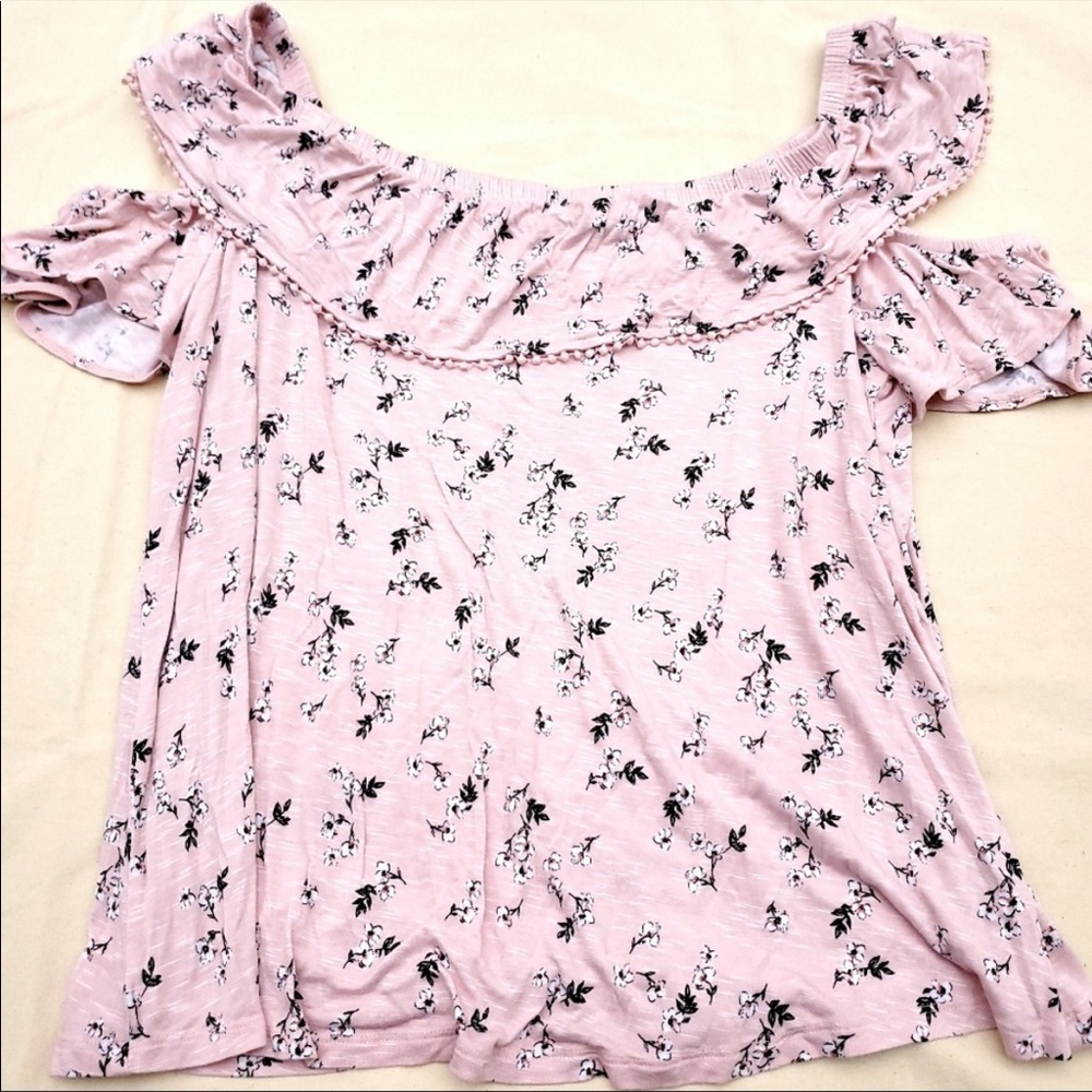 Lane Bryant Pink Floral Cold Shoulder Top Size 14/16